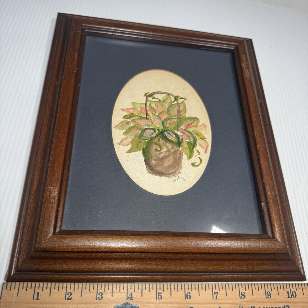 Jane Whaley Hand Painted Watercolor Flower Basket Greenery 8x10 Framed Matted